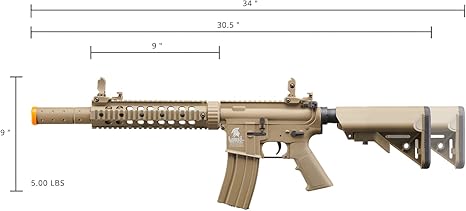 Lancer Tactical Gen 2 SD M4 Polymer (Long Rail)- Full/Semi-Auto Piactinny Rail AEG Rifle with 0.20g BBS, Charger and Battery