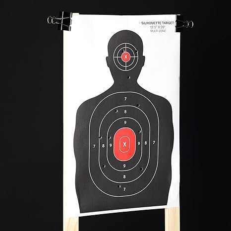 Juvale 50 Pack Paper Shooting Targets for Range, Bulk for Hunting, Silhouette with Red Bullseye (14x22 in) - Targets for Shooting Range