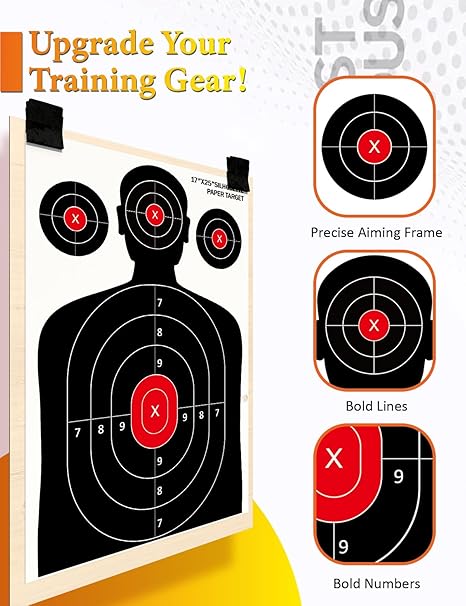 50 Pack Paper Shooting Targets for Range, 17x25 Inch Silhouette Targets for Indoor/Outdoor Shooting with 480 Stickers, Compatible with Pistol, Rifles, air Gun, and BB Gun Practice