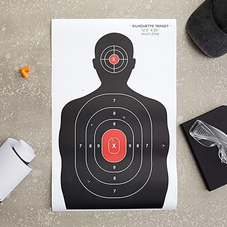 Juvale 50 Pack Paper Shooting Targets for Range, Bulk for Hunting, Silhouette with Red Bullseye (14x22 in) - Targets for Shooting Range