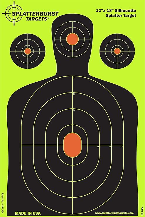 Splatterburst Targets - 12 x18 inch - Silhouette Splatter Target - Easily See Your Shots Burst Bright Fluorescent Yellow Upon Impact - Made in USA