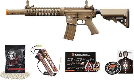 Lancer Tactical Gen 2 SD M4 Polymer (Long Rail)- Full/Semi-Auto Piactinny Rail AEG Rifle with 0.20g BBS, Charger and Battery
