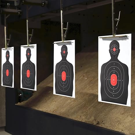 Juvale 50 Pack Paper Shooting Targets for Range, Bulk for Hunting, Silhouette with Red Bullseye (14x22 in) - Targets for Shooting Range